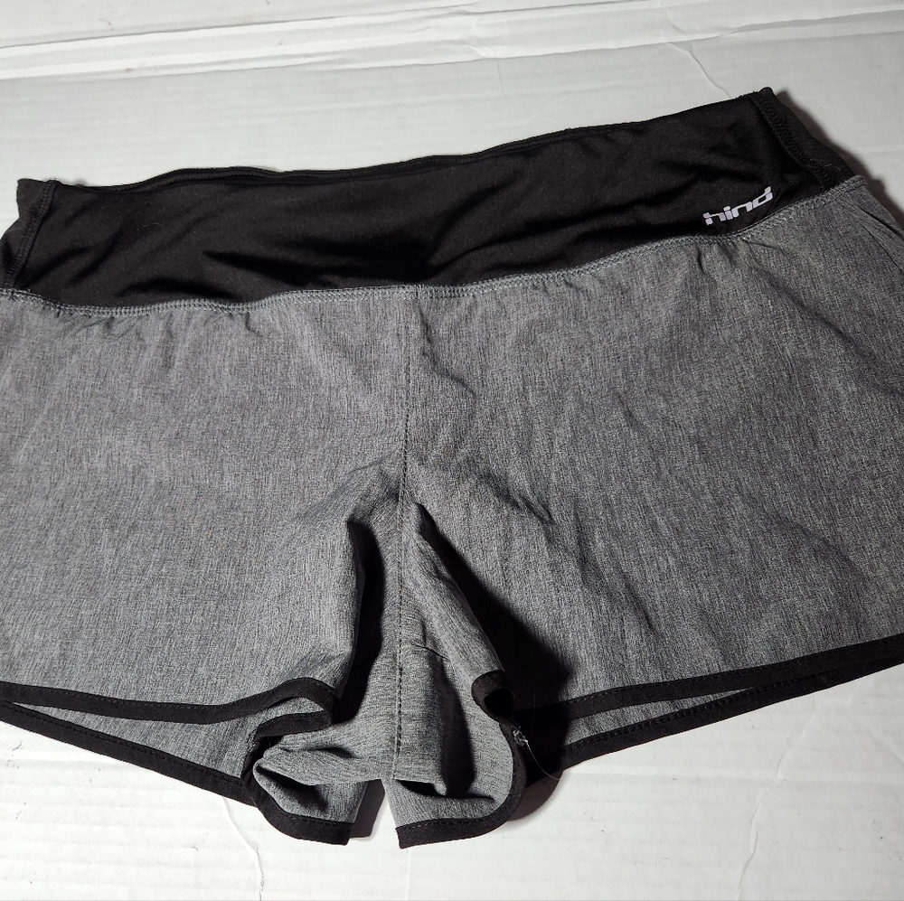 HIND Motion Stretch Waist Lined Running Shorts 63719 Womens MED Black Zip Pocket